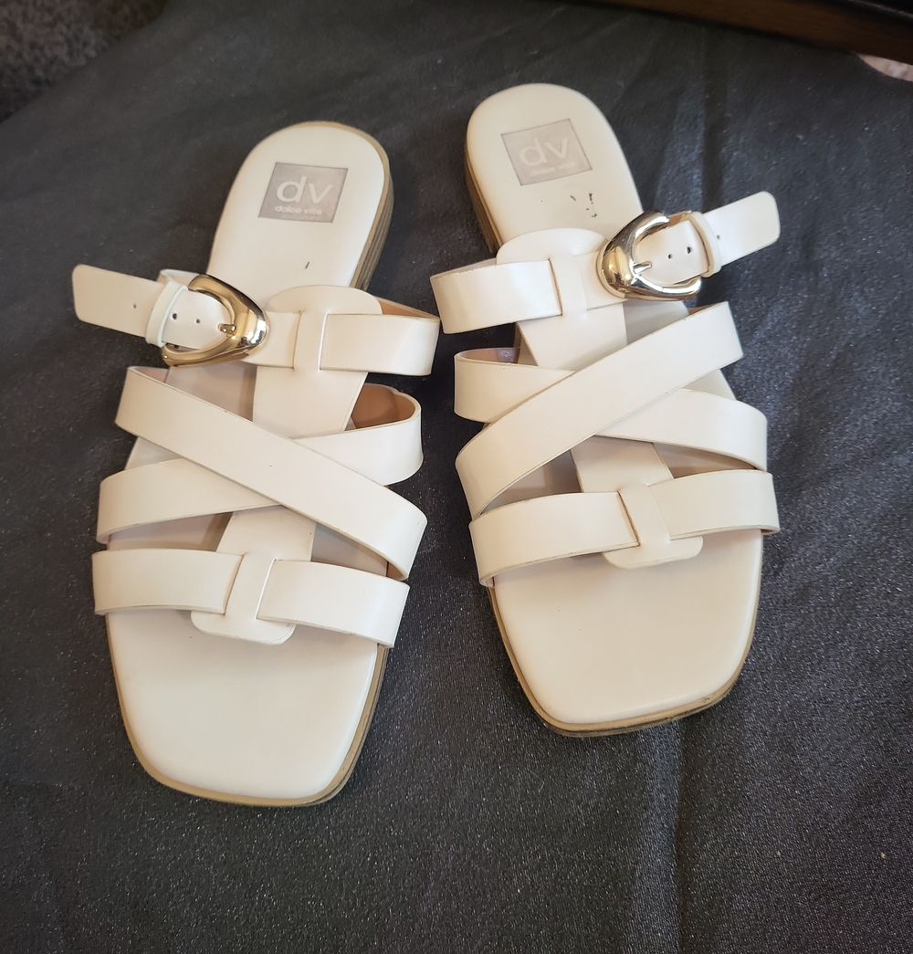 DV by Dolce Vita Cream Strappy Buckle Slide Sandals